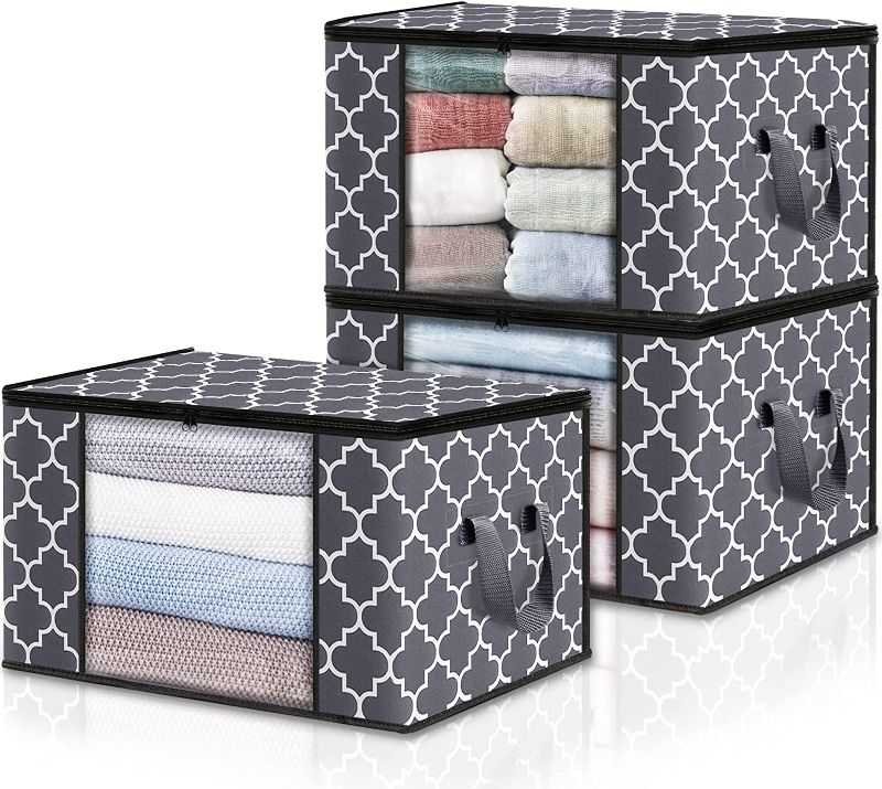 Photo 1 of 3-Pack Clothes Storage,Foldable Blanket Storage Bags,Storage Containers for Organizing, Clothing, Bedroom, Comforter, Closet, Dorm, Sweater, Quilts, Organizer, Grey
Size: 24"x18"x13"