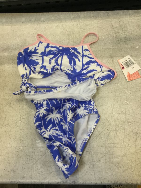 Photo 2 of Hobie Kids Miami Palm Keyhole Side Tie One-Piece Swimsuit (Big Kid) size 14 