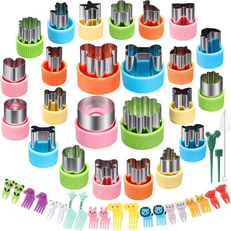 Photo 1 of 20 pcs Vegetable Cutter Shapes Sets Cookie Cutters Fruit Stamps Mold with 20 pcs Food Picks and Forks for Kids

