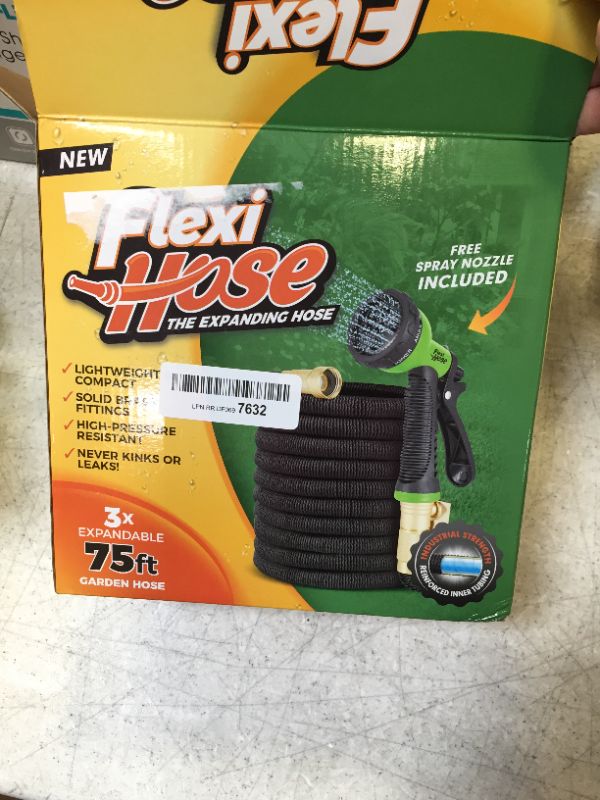 View 2 of Flexi Hose with 8 Function Nozzle Expandable Garden Hose, Lightweight & No-Kink Flexible Garden Hose, 3/4 inch Solid Brass Fittings and Double Latex Core, 75 ft Black
