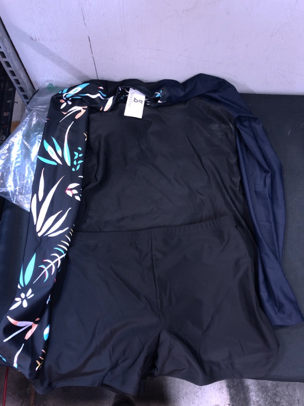 Photo 1 of JASAMBAC Womens Rash Guard UV UPF 50+ Long Sleeve Surfing Two Piece Swimsuits with Built in Bra. SIZE L. OPENED BAG, LOOKS NEW 
DEODORANT STAINS
