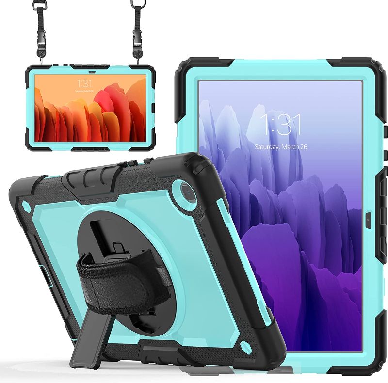 Photo 1 of ausleben Case for Samsung Galaxy Tab A7 (SM-T500/T505/T507) 10.4 Inch 2020 Case with Rotating Kickstand Hand/Shoulder Strap.Rugged Durable Protective Tablet Cover-SkyBlue