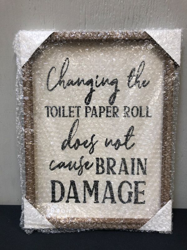 Photo 3 of Cam n Honey Funny Rustic Wooden Bathroom Sign | Changing The Toilet Paper Roll Won�’t Cause Brain Damage Farmhouse Home Decor (White) | 12x16 inches | Wood Framed Wall Hanging Quote Sign | Farmhouse Wall Decor Signs for Bathroom