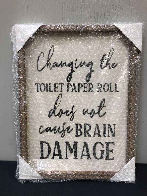 Photo 3 of Cam n Honey Funny Rustic Wooden Bathroom Sign | Changing The Toilet Paper Roll Won’t Cause Brain Damage Farmhouse Home Decor (White) | 12x16 inches | Wood Framed Wall Hanging Quote Sign | Farmhouse Wall Decor Signs for Bathroom