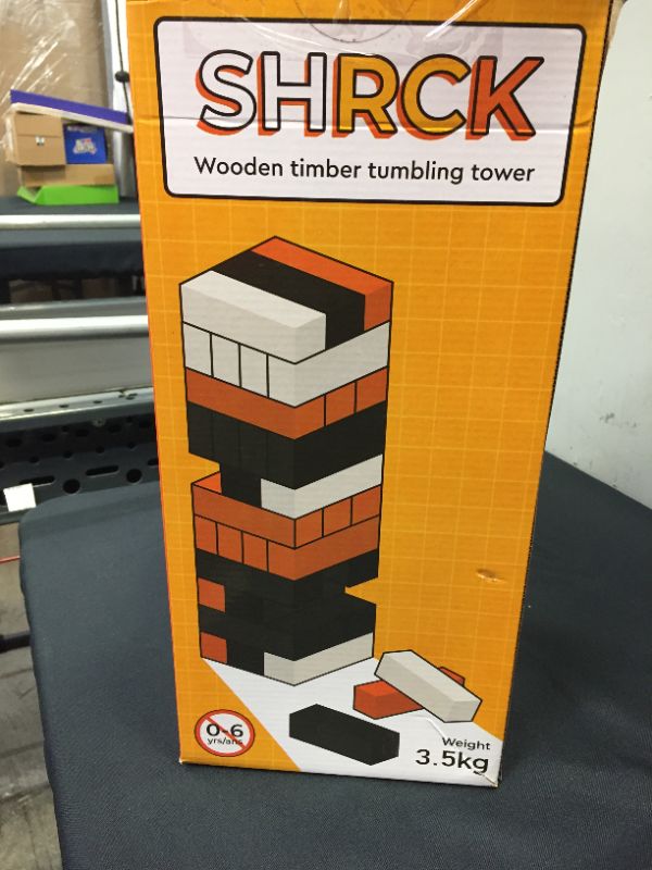 Photo 1 of Giant Stacking Game, Quick Set-up & Quick Storage Block Wooden Tower Game Set with Carrying Bag (Black ,Orange, and White Blocks)