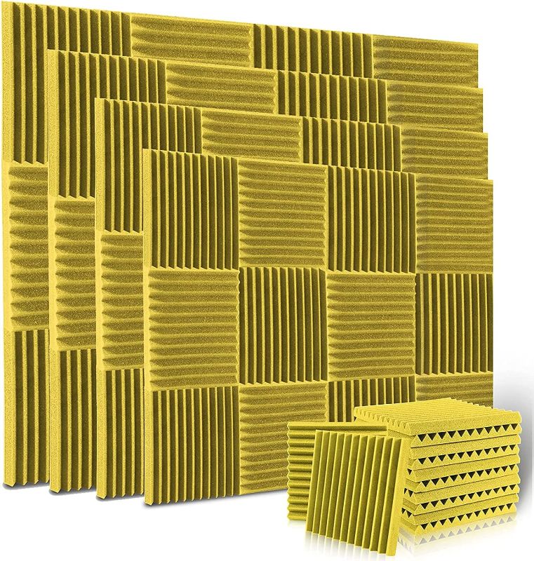 Photo 1 of 48 Pack Acoustic Panels, ALPOWL Acoustic Foam Panels 1" X 12" X 12" Inches, Soundproof Wall Panels with Fire and Sound Insulation Effect, Sound Panels wedges for Studios, Homes, Office (Yellow)
