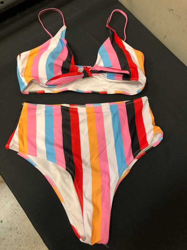 Photo 1 of 2 PC STRIPPED SWIMSUIT, SIZE LARGE