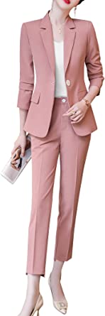 Photo 1 of LISUEYNE Women’s Two Pieces Blazer Office Lady Suit Set Work Blazer Jacket and Pant with bonus scarf, SIZE XS, 