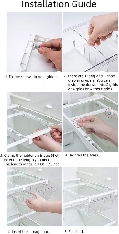 Photo 2 of  1 Fridge Drawer Organizer, Refrigerator Organizer Bins, Pull Out with Handle, Fridge Shelf Holder Storage Box, Clear Container for Food,Drinks,Fit for Fridge Shelf Under 