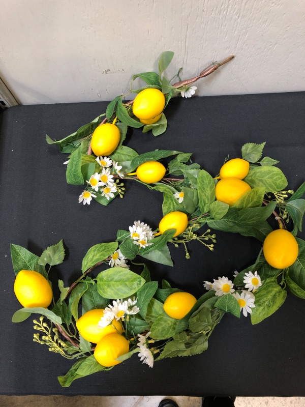 Photo 2 of 6 Feet Spring Fruit Garland with Artificial Lemons, Summer Yellow Garland for Front Door, Wall, Indoor Outdoor Table Decorations