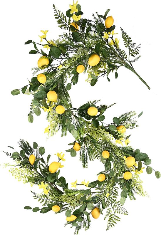 Photo 1 of 6 Feet Spring Fruit Garland with Artificial Lemons, Summer Yellow Garland for Front Door, Wall, Indoor Outdoor Table Decorations