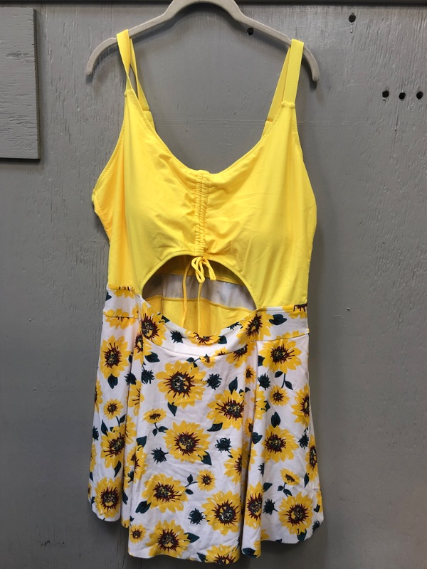 Photo 1 of 1 PC  YELLOW SUNFLOWER DESIGN SWINSUIT, MID CUTOUT, SIZE 22W