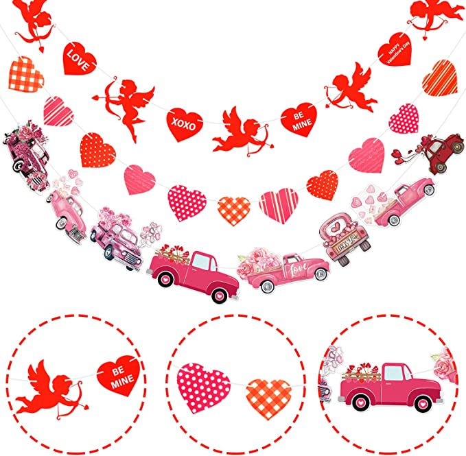Photo 1 of 3 Pcs Happy Valentine Day Banners Paper Valentine Heart Garlands DIY Valentine's Day Decor Truck Cupid Arrow Heart Hanging Decorations for Valentine Home Wedding Decor
2 packs