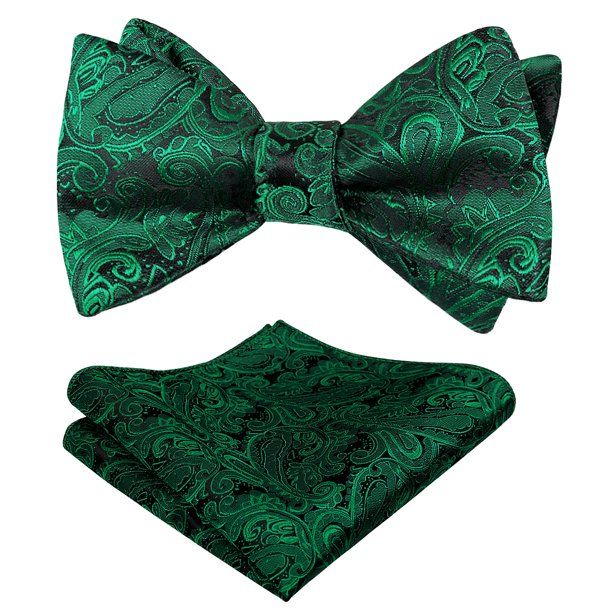 Photo 1 of Alizeal Mens Paisley Jacquard Untied Bow Tie Pocket Square Set, Dark Green
