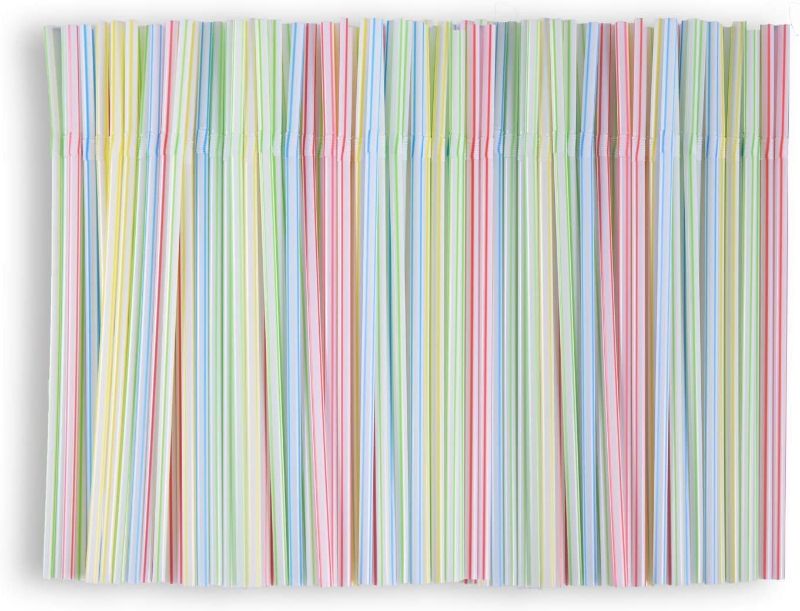 Photo 1 of 1000PCS Flexible Straws, Plastic Drinking straws, 8" Long, Stripes Multiple Colors Straws 