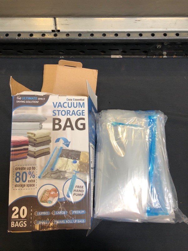 Photo 2 of 20 Pack Vacuum Storage Bags, Space Saver Bags (4 Jumbo/4 Large/4 Medium/4 Small/4 Roll) Compression Storage Bags for Comforters and Blankets, Vacuum Sealer Bags for Clothes Storage, Hand Pump Included
