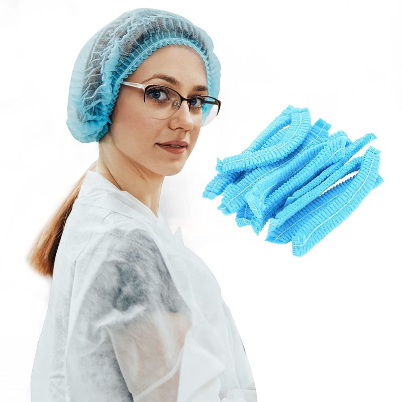 Photo 1 of 100 Pack 21" Disposable Nonwoven Bouffant Caps Hair Net for Hospital Salon Spa Catering and Dust-free Workspace (blue)
