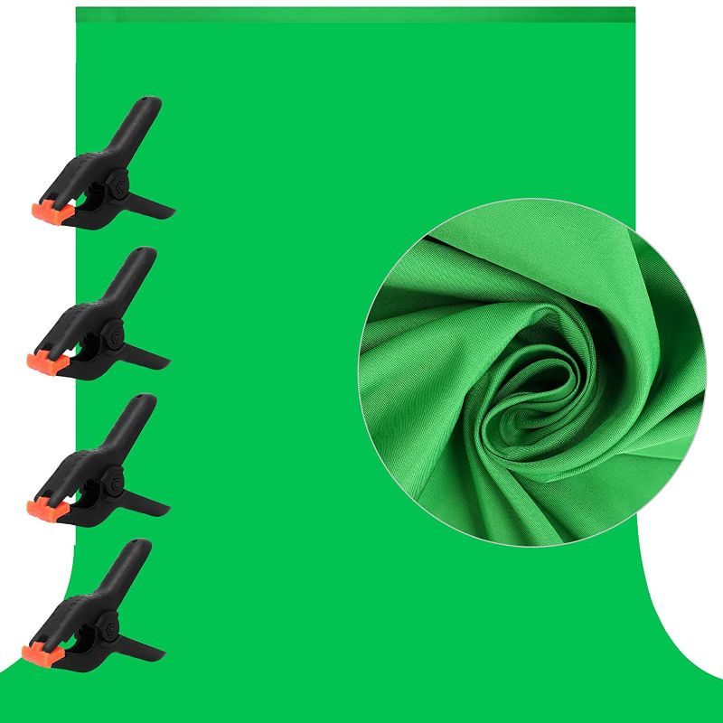 Photo 1 of 10 X 7 FT Green Screen Backdrop for Photography, Chromakey Virtual GreenScreen Background Sheet for Zoom Meeting, Cloth Fabric Curtain with 4 Clamps for YouTube Video Studio Calls Streaming Gaming VR
