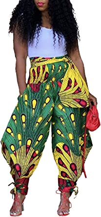 Photo 1 of Voghtic Women Casual African Print Harem Pants Hippie Loose Wide Leg Lounge Pant, Small
