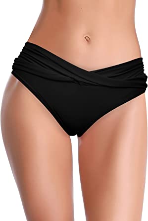 Photo 1 of SHEKINI Women's Cheeky Swimsuit Twist Front Bikini Bottoms Ruched Swim Bottoms, Large
