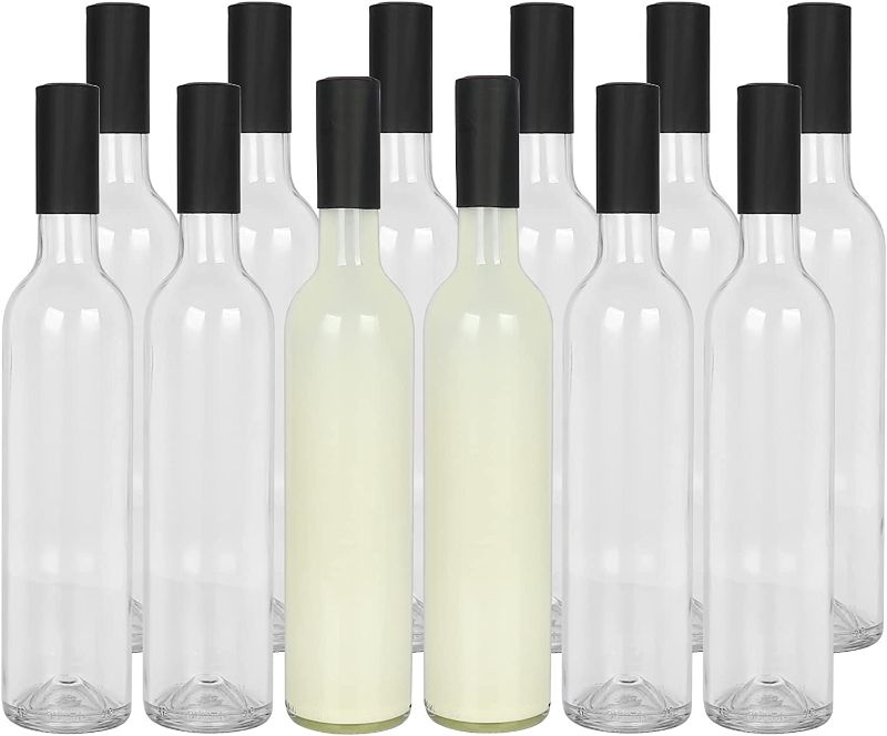 Photo 1 of 16 oz Clear Glass Wine Bottles With Cork Lids & Shrink Capsules Caps.500 ml Home Brewing Wine Bottles For Beverage, Juice, Beer,Decor,Food Storage.Case of 12 Bottles.
