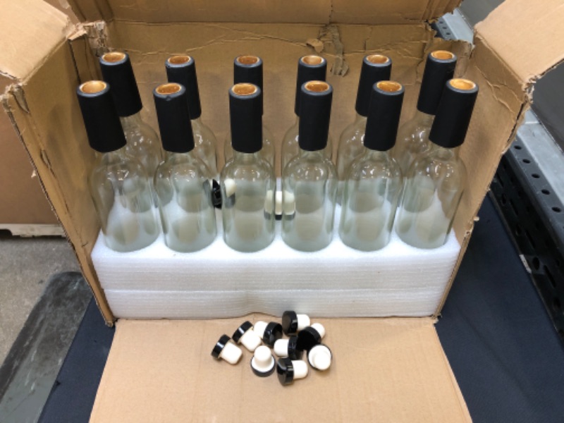 Photo 2 of 16 oz Clear Glass Wine Bottles With Cork Lids & Shrink Capsules Caps.500 ml Home Brewing Wine Bottles For Beverage, Juice, Beer,Decor,Food Storage.Case of 12 Bottles.
