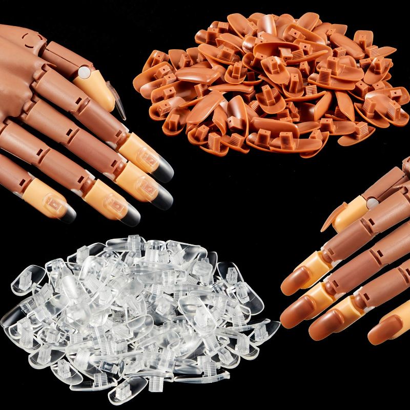 Photo 1 of 200 Pieces Replacement Nail Tips for Nail Manicure Training Practice Hand, Introductory Nail Training, Brown and Transparent Nails The Model Tools
