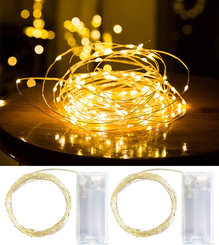 Photo 1 of 2 Pack 20 LED Fairy Lights Battery Operated, Christmas Lights Copper Wire Fairy String Light for Birthday Gift Box Patio Tree Room Bedroom Wedding Decorations (Warm White). 2 COUNT 
