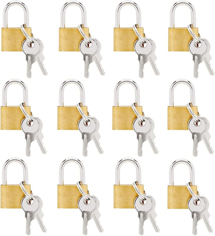 Photo 1 of 12 Pack Small Locks with Keys, Mini Padlocks for Luggage, Backpacks, Gym Bags, Jewelry Box, Diaries (Gold)
