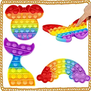 Photo 1 of 4 Packs Pop Poop Toy, Mouse Mermaid Butterfly Sensory Anxiety Stress Relief Satisfying ADHD Cheap Bubble Popper Po Set, Rainbow Poppop
