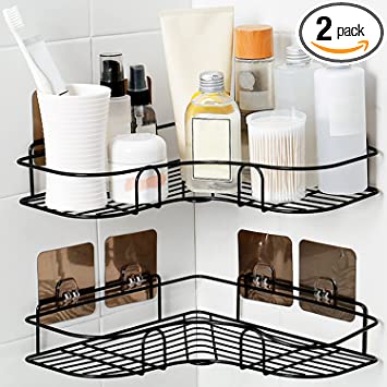 Photo 1 of Corner Shower Caddy, AIDOIT 2 Pack Shower Shelf Bathroom Shower Organizer Storage with 8 Pack Powerful Adhesive Hooks for Toilet Kitchen Dorm
