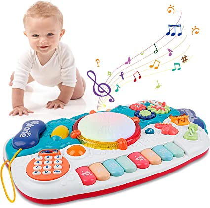 Photo 1 of M SANMERSEN Baby Toys 12 to 18 Months Toddler Toy 6-in-1 Kids Keyboard Piano Drum Musical Instruments Toy Learning Educational Tabletop Game Toy Birthday Gift for 1 2 3 Years Old Girls Boys
