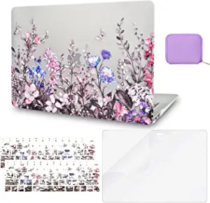 Photo 1 of   RITAYAN Compatible with MacBook Pro 13 inch Case 2021,2016-2020, A2338 M1 A2289 A2251 A2159 A1989 A1706 A1708 Touch Bar Plastic Hard Shell + Pouch + 2Keyboard Cover + SP (Clear Flowers Design 12)
