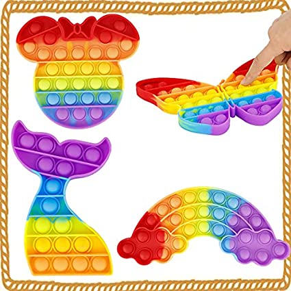 Photo 1 of 4 Packs Pop Poop Toy, Mouse Mermaid Butterfly Sensory Anxiety Stress Relief Satisfying ADHD Cheap Bubble Popper Po Set, Rainbow Poppop
