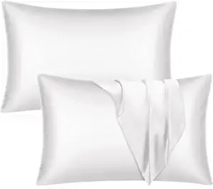 Photo 1 of YUHX Silk Satin Pillowcase for Hair and Skin, White Standard Size Pillowcase Set of 2, Soft Silky Pillow Cases with Envelope Closure (20x26 inches,White) - 2 PCK
