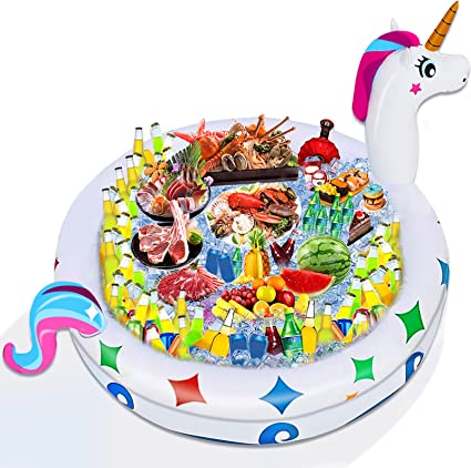 Photo 1 of 130+ Cans Capacity Giant Unicorn Inflatable Ice Cooler Keep Cool 10+ Hours, Inflatable Ice Serving Bar Food Drink Cooler Buffet for Indoor Outdoor Pool Hawaiian Luau BBQ Party Supplies Decor
