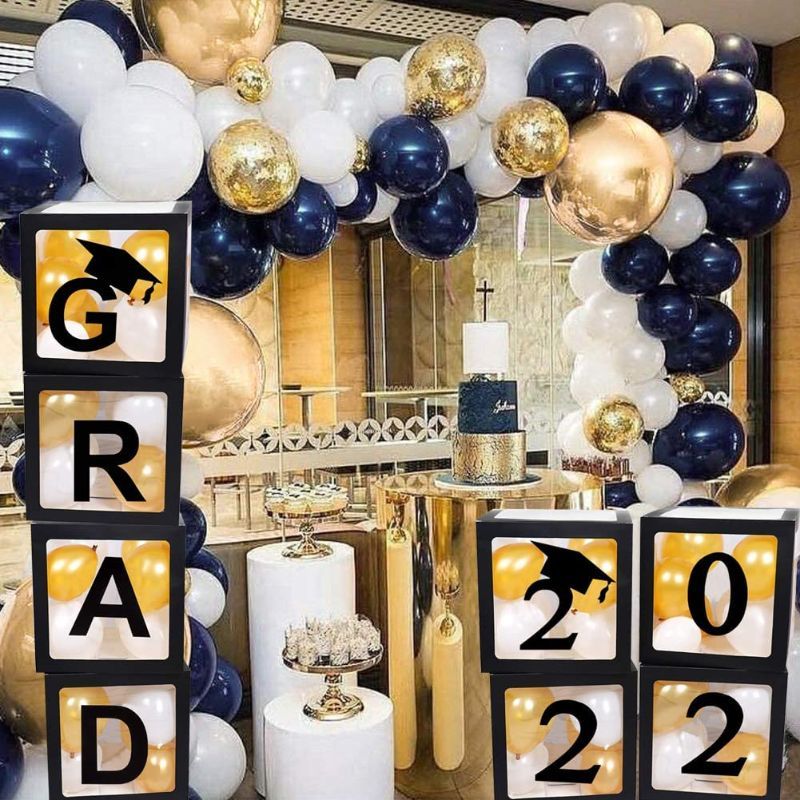 Photo 1 of 2022 Graduation Party Decorations Graduate Balloon Boxes, 4 Pieces GRAD Black Balloon Boxes with Letters of GRAD, 2022 for Graduation Party Supplies, Class of 2022 School Grad Party Supplies--- factory sealed --- 
