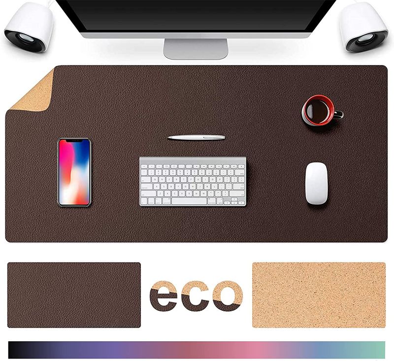 Photo 1 of TESOBI Large Natural Cork & Leather Desk Pad, Double-Sided Desk Protector, Smooth Surface Mouse Pad, Waterproof Desk Mat for Office/Home/Gaming (36" x 17" Coffee)
