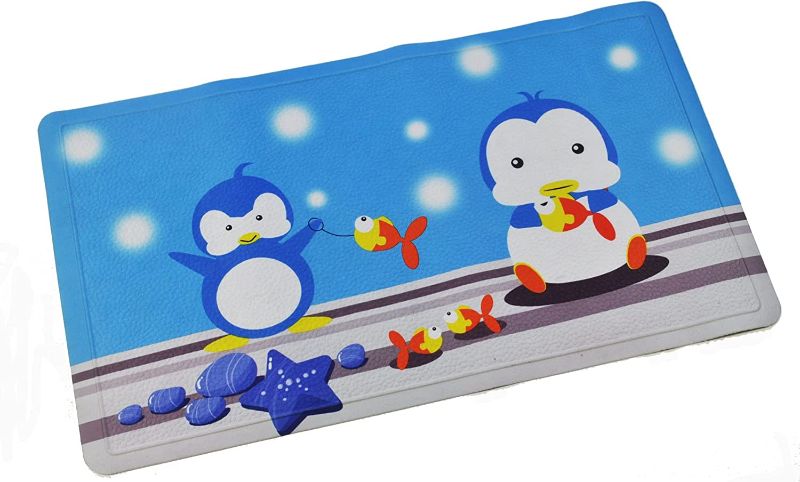Photo 1 of ABELE (R Design Penguin Rubber Non Slip Baby Kids Safety Shower Tub Bath Mat, Skid Proof and No Stain Bathtub Mat, Cloth Coating (Fish & Penguin)
--- factory sealed --- 