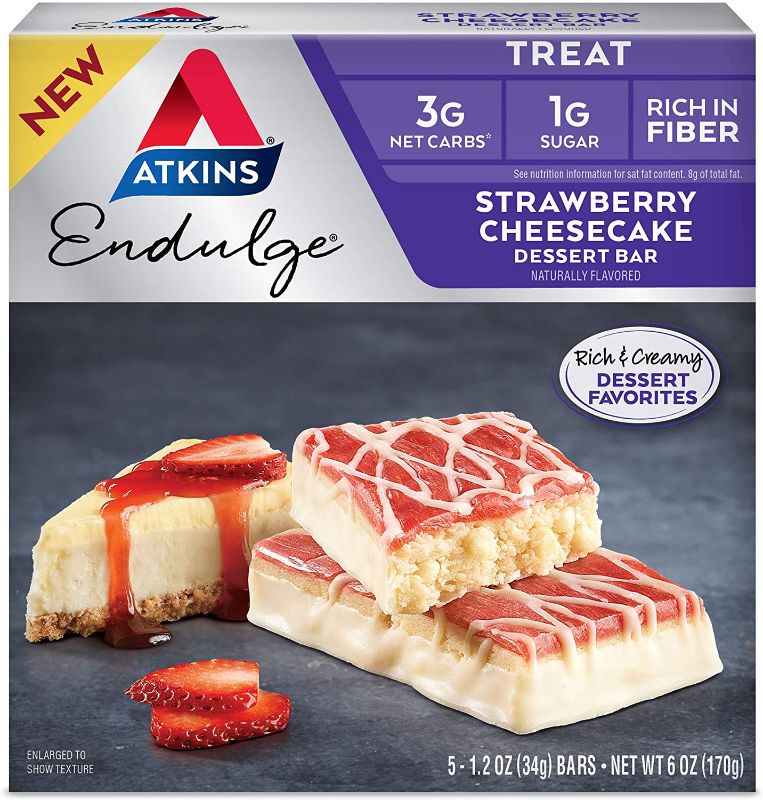 Photo 1 of Atkins Endulge Treat Strawberry Cheesecake Dessert Bar, 6 Ounce (5 Bars) 6 BOXES -- BB 8 18 2022
