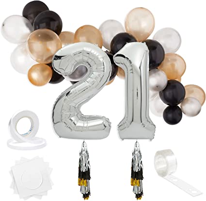 Photo 1 of 21st Birthday Party Decorations, Number 21 Balloons with Tassel Tail (39 Pieces)
