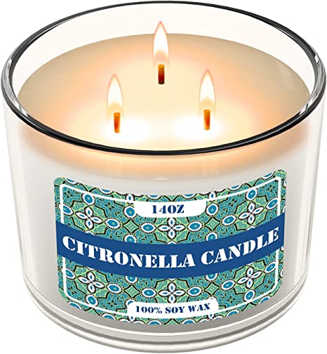 Photo 1 of 3 Wick Citronella Candles,Aromatherapy Natural Soy Handmade Jar Candles,Scented Candles Gifts for Women 80 Hours Long Burning Time(14 Oz 1 Pack)
