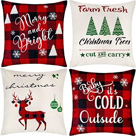 Photo 1 of YHmall 4 Pcs Christmas Pillow Covers 18 x 18, Black and Red Decorative Christmas Holiday Throw Pillow Covers Christmas Decor

