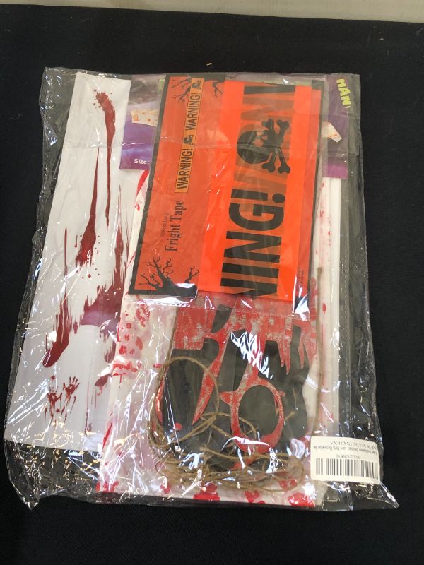 Photo 2 of 9 Sets Halloween Decorations 24pcs Bloody Hanging Banner Scary Plastic Tablecloth Blood Handprints and Footprints 2 Warning Tape Scary Party Decoration Sets
