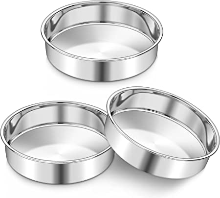 Photo 1 of 4 Inch Cake Pan Set of 3, AIKWI Stainless Steel Round Cake Pans for Wedding Birthday Layer Cake, One-piece Molding, Healthy & Durable, Mirror Finish & Dishwasher Safe
