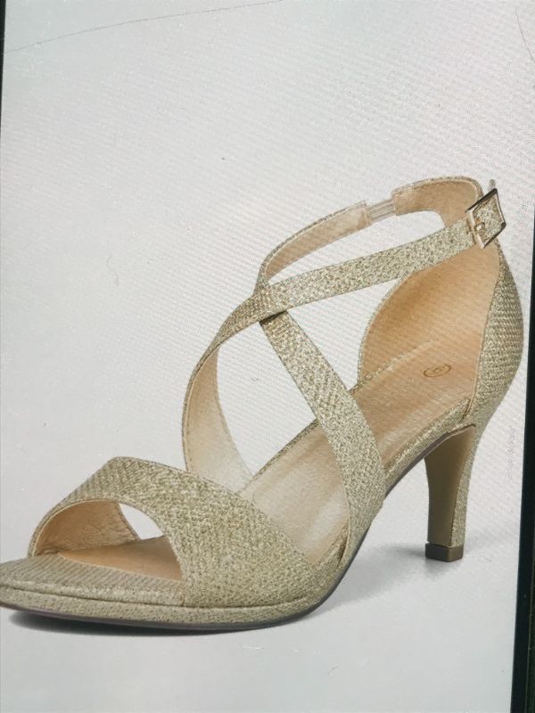 Photo 1 of MYSOFT WOMENS STILETTOS PARKLY STRAPPY WEDDDING SHOES 7.5 GOLD CROSS