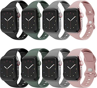 Photo 1 of Jomoq Bands Compatible with Apple Watch 8 Pack Silicone Soft Waterproof Sport Replacement Wristbands Compatible with iWatch Series 7 SE 6 5 4 3 2 1 Women Men Water Resistant Slim Strap 41/40/38mm