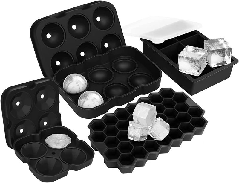 Photo 1 of Ice Cube Tray Silicone Ice Cube Trays for Freezer with Lid -Sphere Ice Ball Maker & Diamond Cut & Hexagonal Ice Tray &Large Square for Whiskey & Cocktails
--- factory sealed --- 