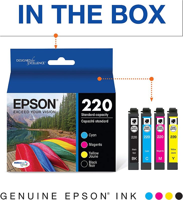 Photo 1 of Epson T220120-BCS DURABrite Ultra Black & Color Combo Pack Standard Capacity -Cartridge -Ink (WF-2760, WF-2750, WF-2660, WF-2650, WF-2630, XP-424, XP-420, XP-320),Black and Color Combo Pack