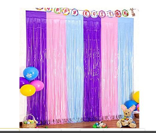 Photo 1 of 3 Pack Easter Foil Fringe Curtains Easter Party Decorations 3.3x8.2 ft Pink, Purple. Blue Tinsel Curtains Photo Booth Prop Streamer Pastel Backdrop for Home School Decor Easter Decorations 
--- factory sealed --- 
